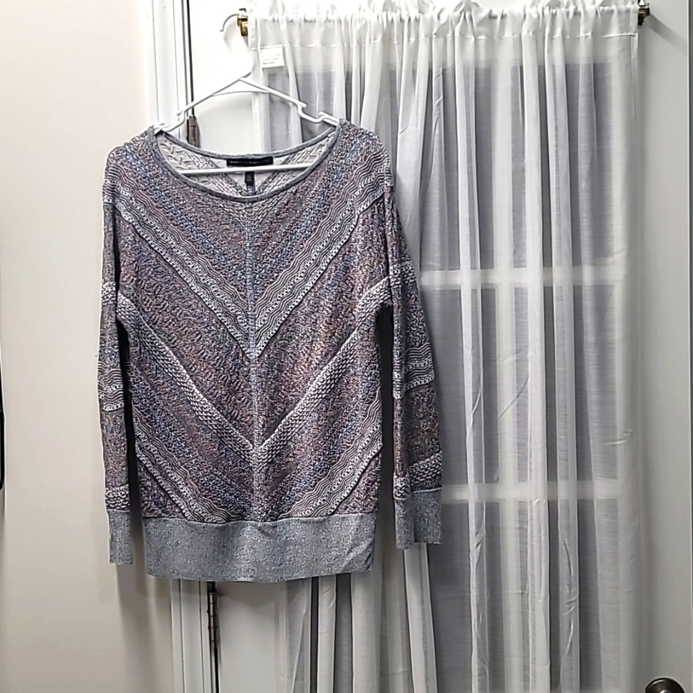White House Black Market Gray Patterned Scoop-Neck Sweater